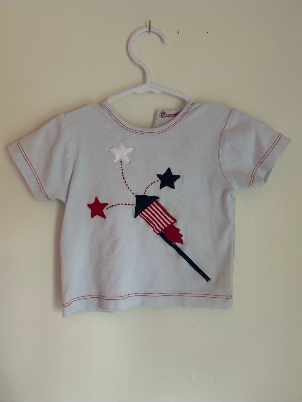 Petit Ami Light Blue Tee with Patriotic Rocket & Stars